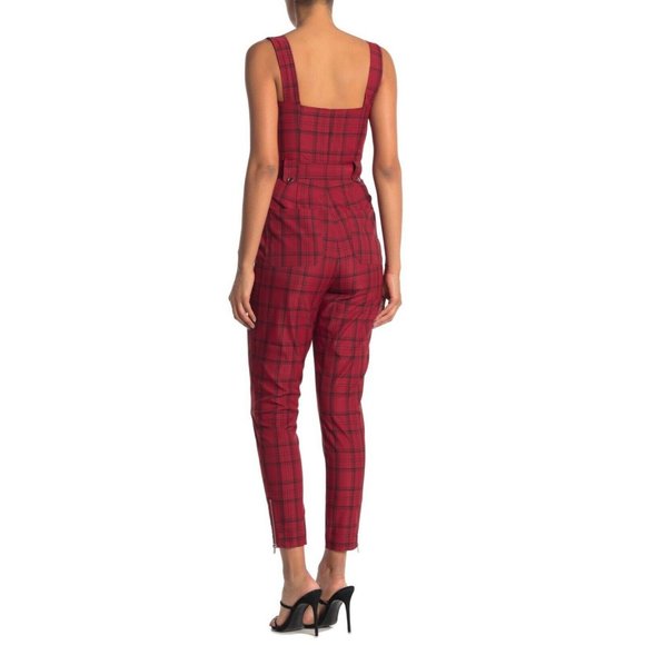 WeWoreWhat Moto Jumpsuit Red Plaid NWT - Picture 5 of 13